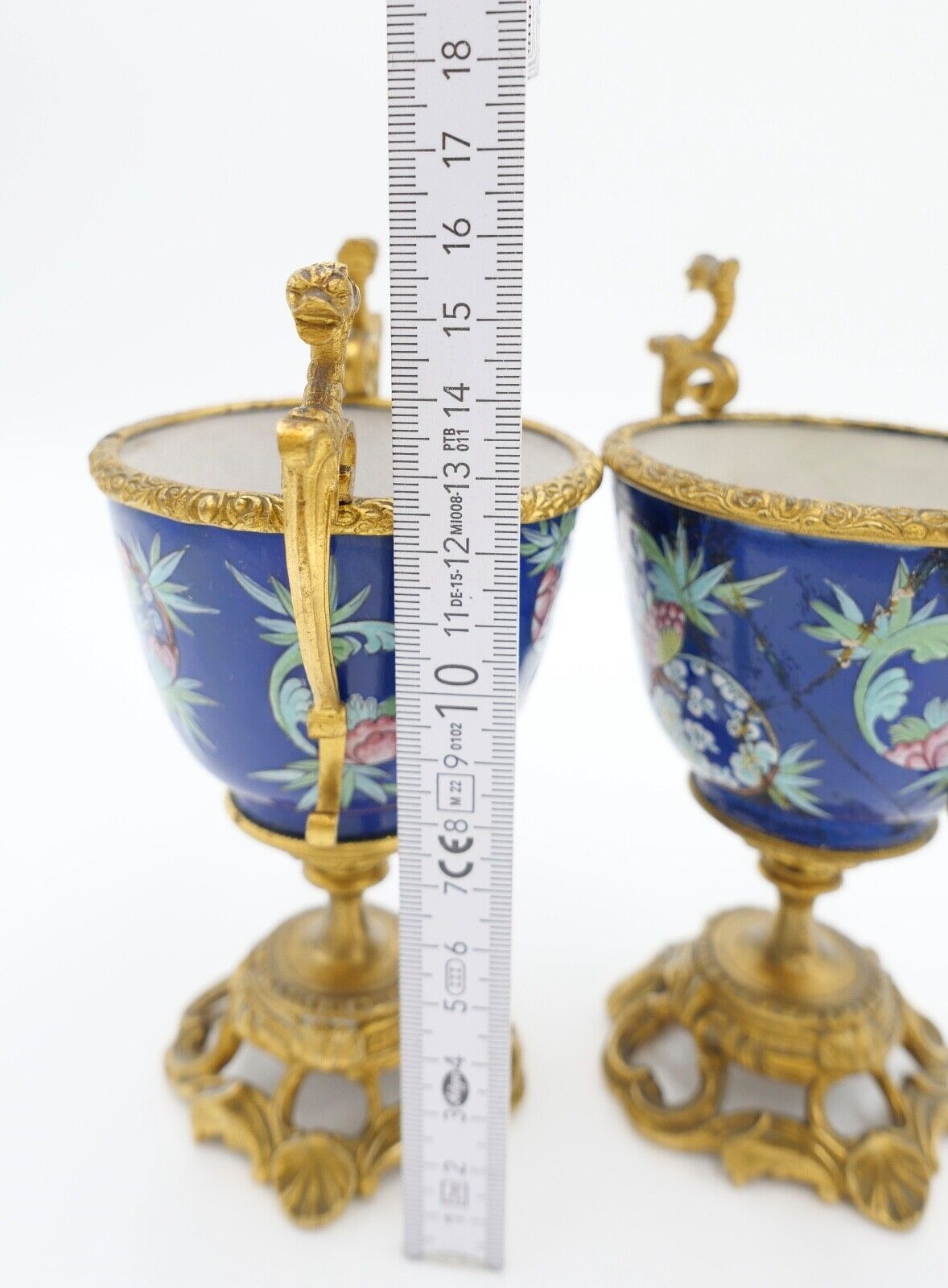 antik Mitte 19. Jhd 2x Kelch Becher Pokal feuervergoldet handbemalt Krakelee - Antikhandel-Stuttgart