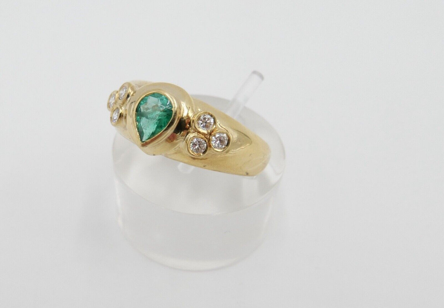 1980er 750 18K Damen Gelbgold Diamant Brillant Smaragd Ring 0,70 Ct Gr. 57-58 - Antikhandel-Stuttgart