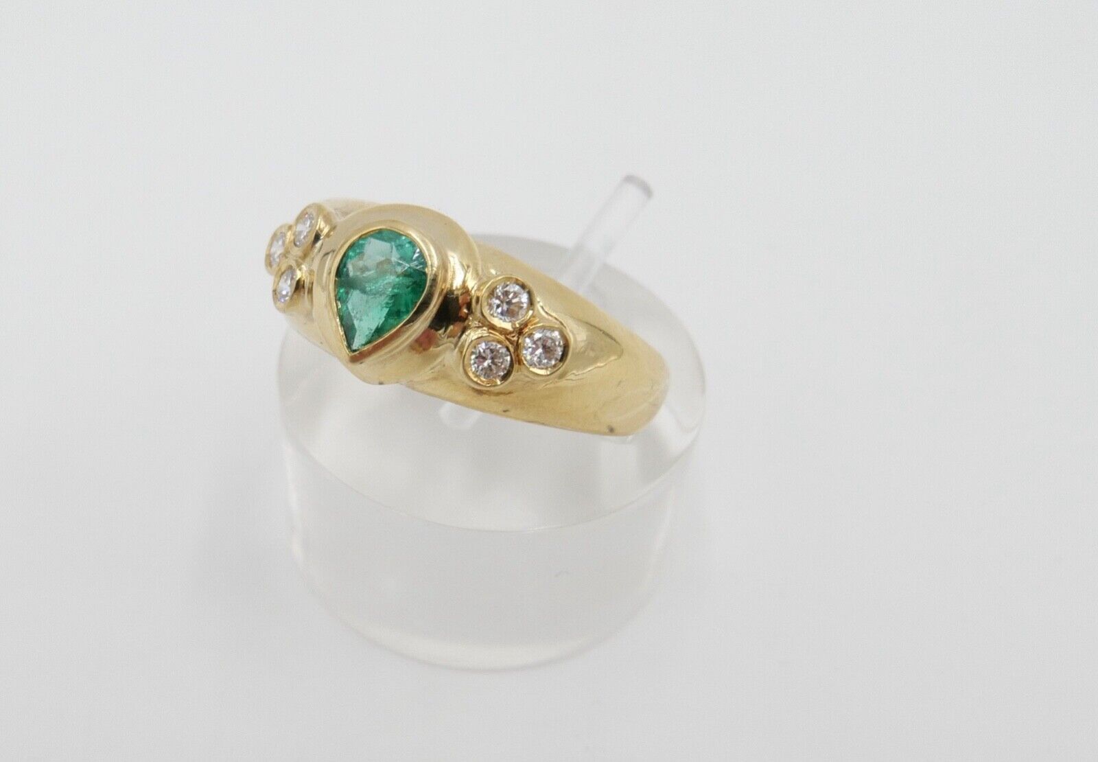 1980er 750 18K Damen Gelbgold Diamant Brillant Smaragd Ring 0,70 Ct Gr. 57-58 - Antikhandel-Stuttgart