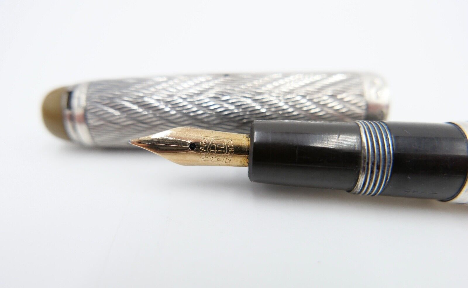 alter Füllfederhalter Sammlerstück um 1930 835 Silber 585 / 14 Ct Goldfeder - Antikhandel-Stuttgart