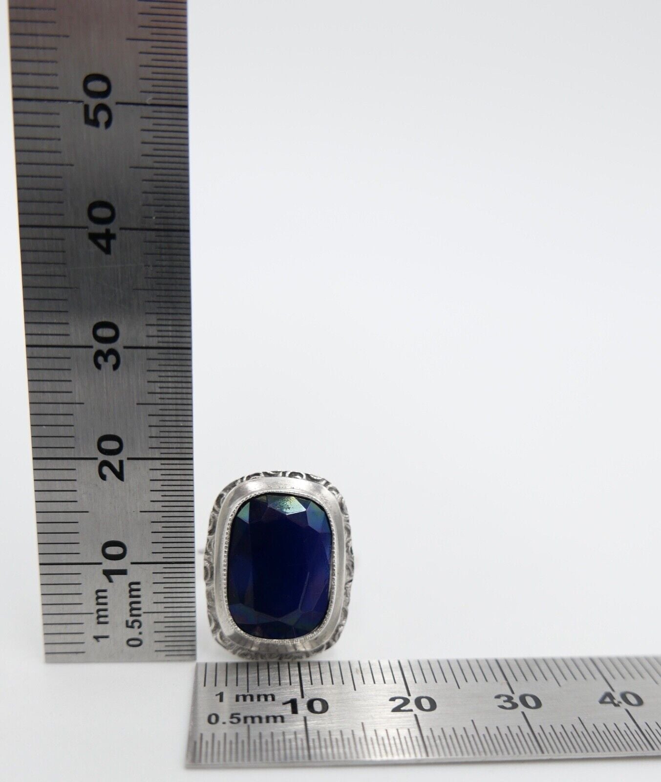 Jugendstil Silberring Ring Silber Gr. 54 Damenring großer blauer Stein - Antikhandel-Stuttgart