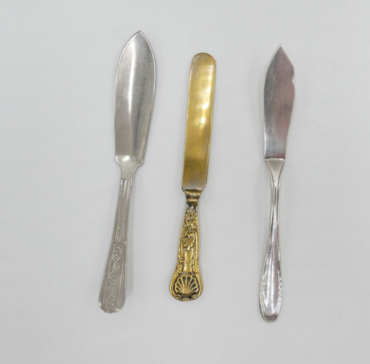 3 Tlg. vergoldet / versilbert Kinderbesteck Messer Fischbesteck alt antik - Antikhandel-Stuttgart