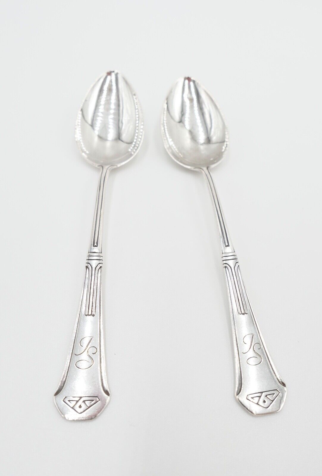 2x seltene antike Kaffeelöffel LW Lutz & Weiss Monogramm JS Silber 37,3 Gr - Antikhandel-Stuttgart