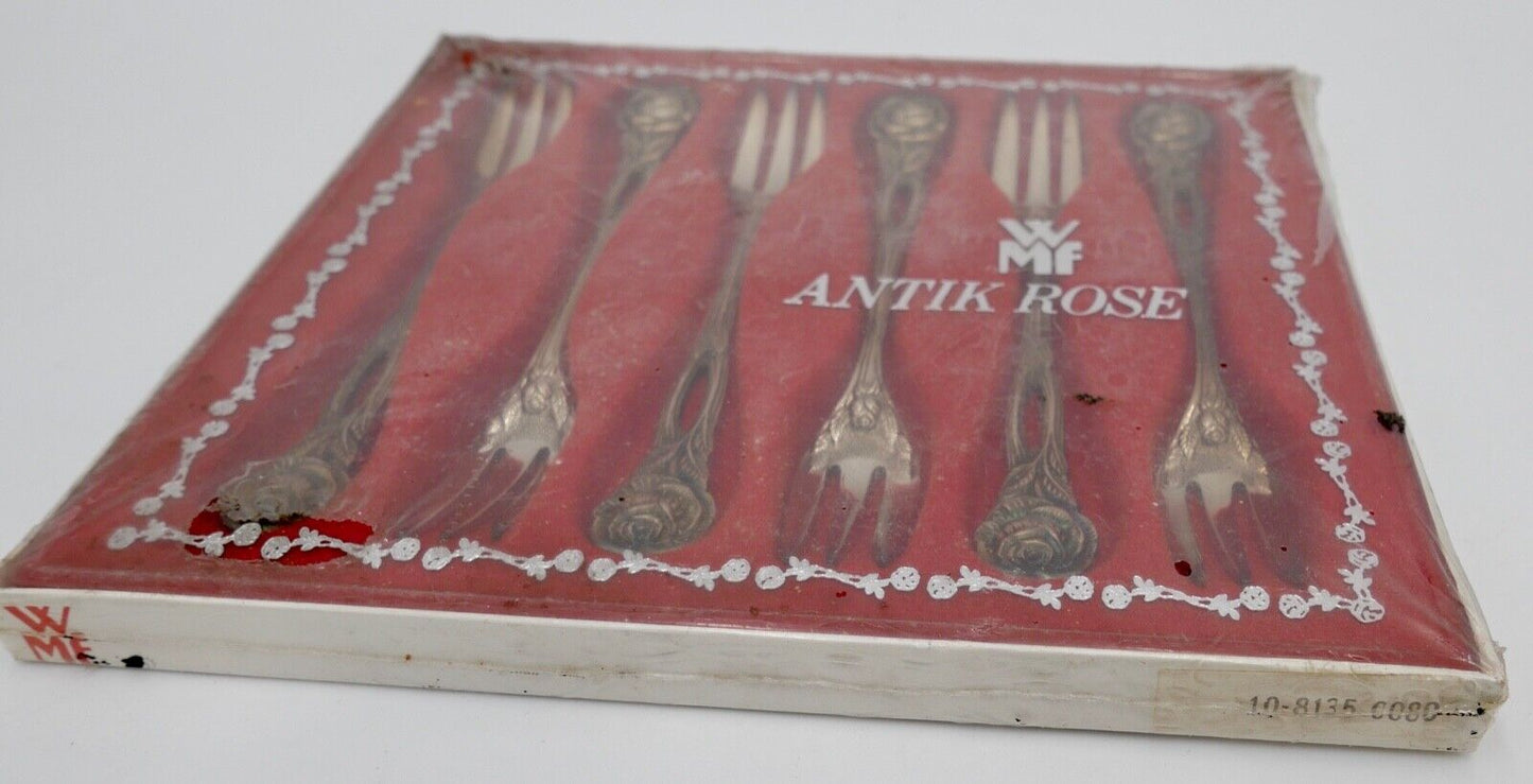- NEU - OVP - WMF ANTIK ROSE - 90er Silber versilbert 6 Stück Kuchengabel - Antikhandel-Stuttgart
