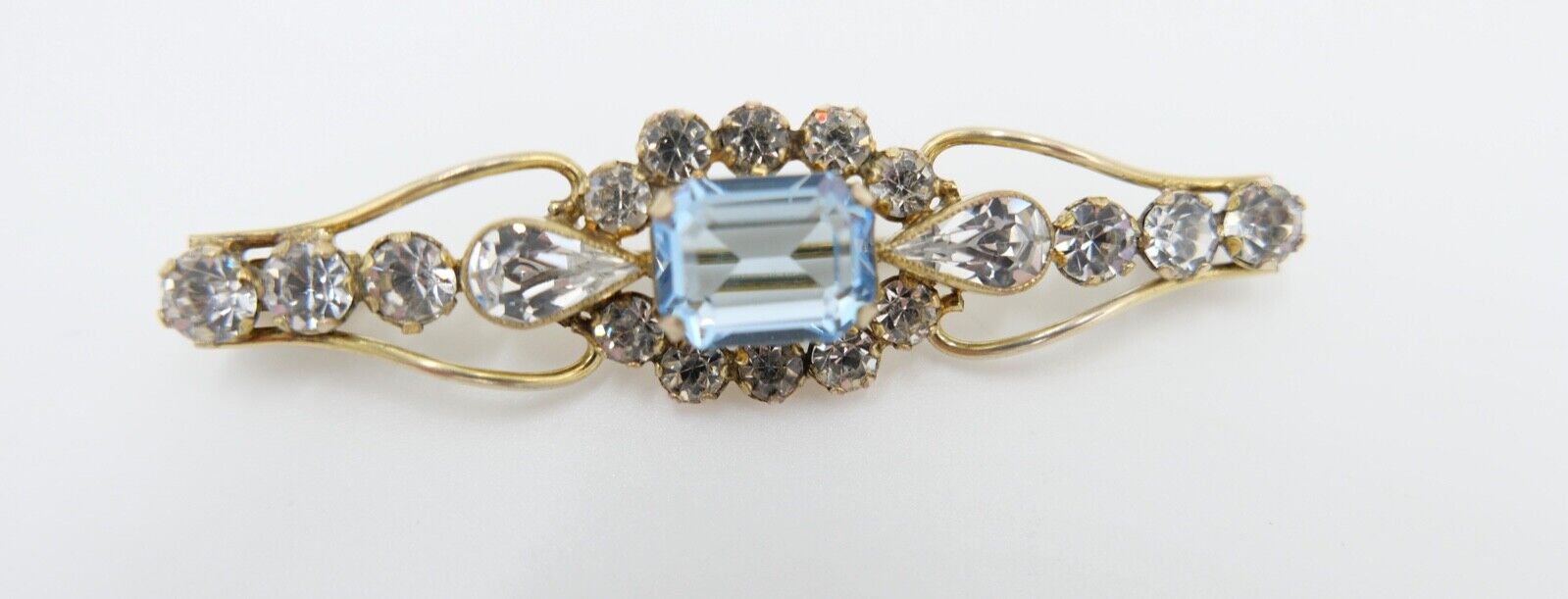 schöne alte Brosche ADbl vergoldet mit Glassteinen 58mm - Antikhandel-Stuttgart