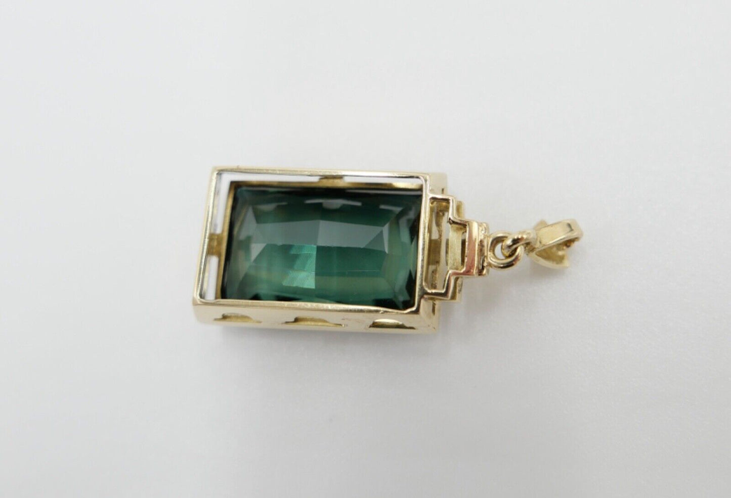 Anhänger 585 / 14K Gelbgold Synthetisch Spinell 18,2 Ct Treppen Schliff 38 mm - Antikhandel-Stuttgart