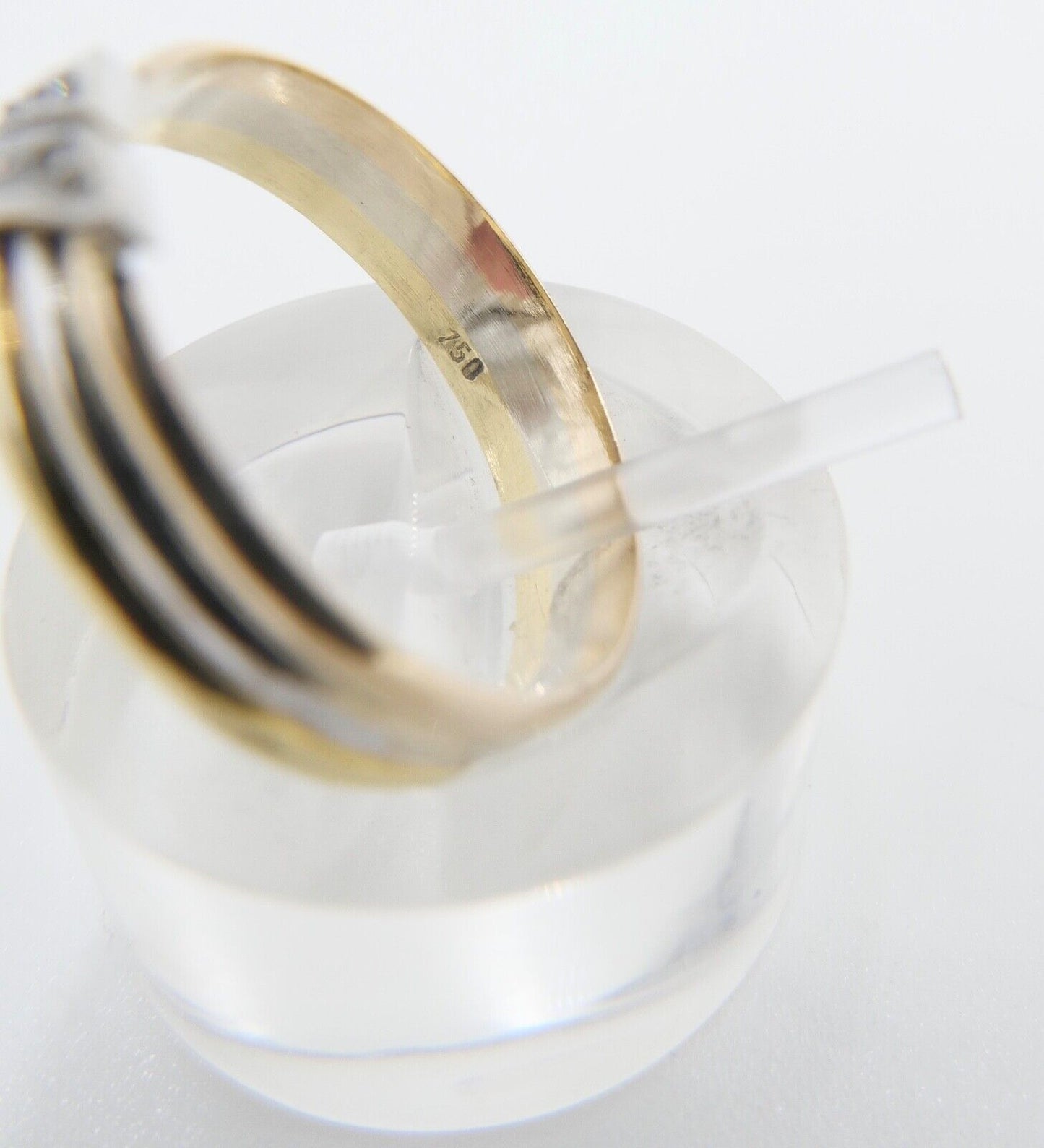 60er Jahre Tricolor Gold 750 / 18K Gr. 57 Diamanten Achtkant 2,61 Gr - Antikhandel-Stuttgart