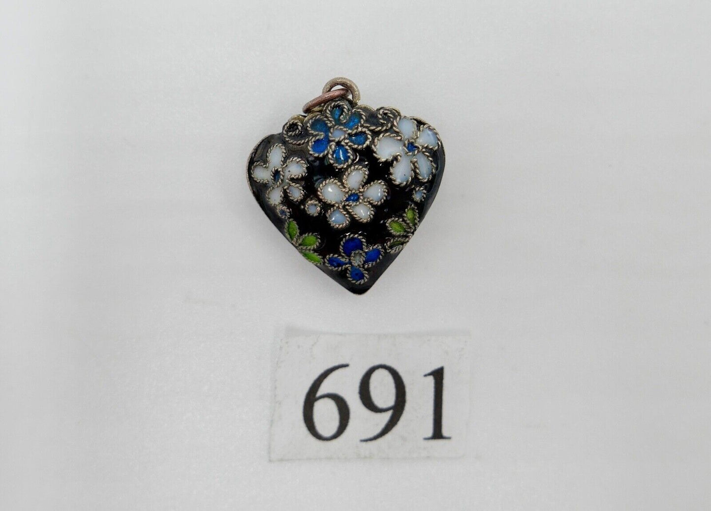 Antiker alter Herz Anhänger mit Emaille Florales Muster Ø 21 mm - Antikhandel-Stuttgart