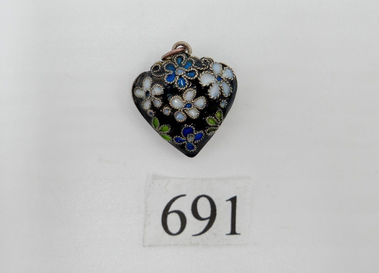 Antiker alter Herz Anhänger mit Emaille Florales Muster Ø 21 mm - Antikhandel-Stuttgart