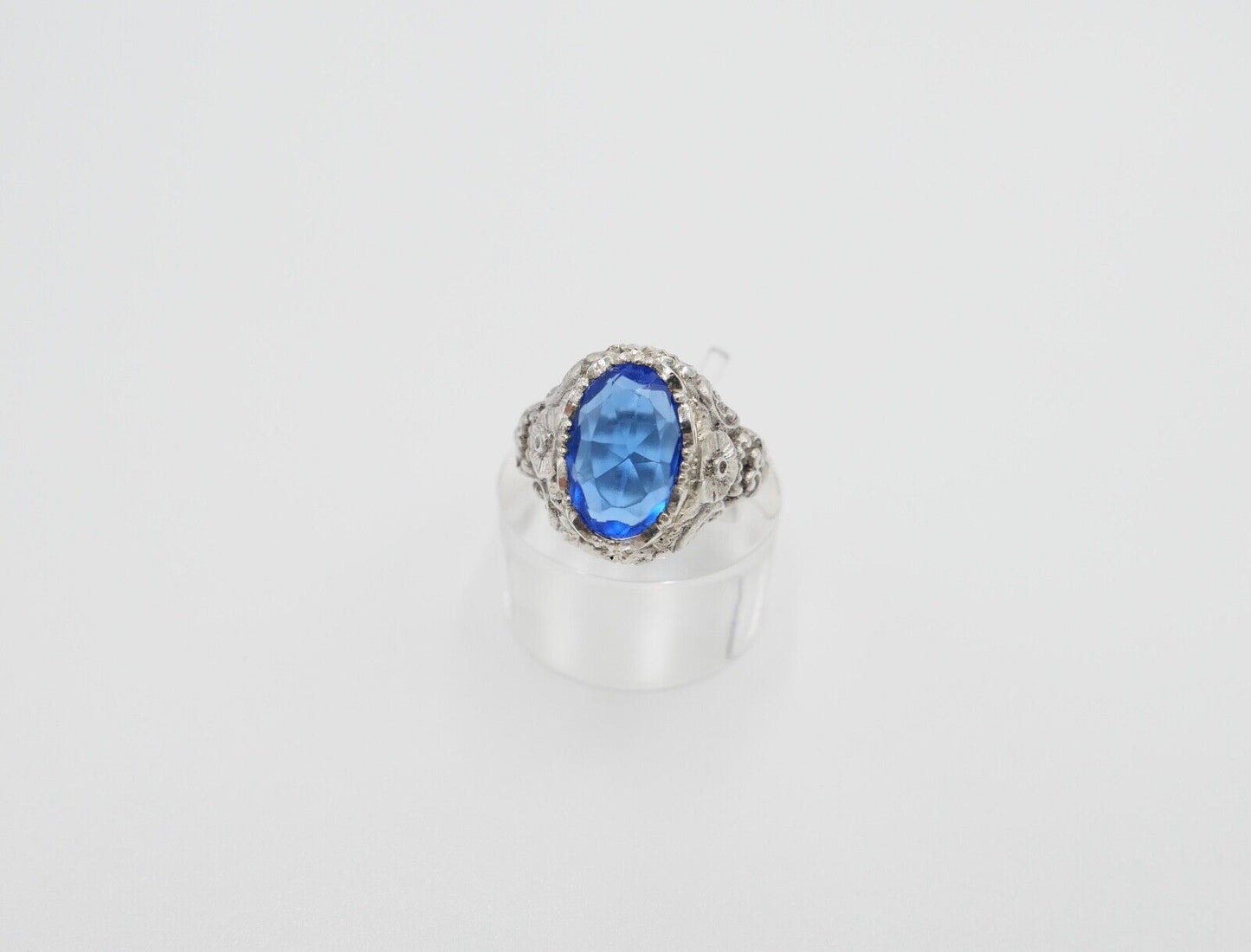 Jugendstil Damenring Ring Silber 935 Gr. 56 mit blauem Glasstein - Antikhandel-Stuttgart