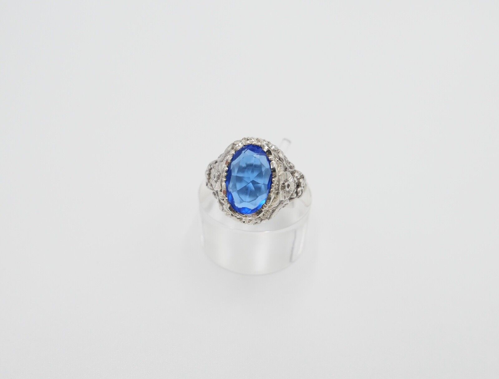 Jugendstil Damenring Ring Silber 935 Gr. 56 mit blauem Glasstein - Antikhandel-Stuttgart