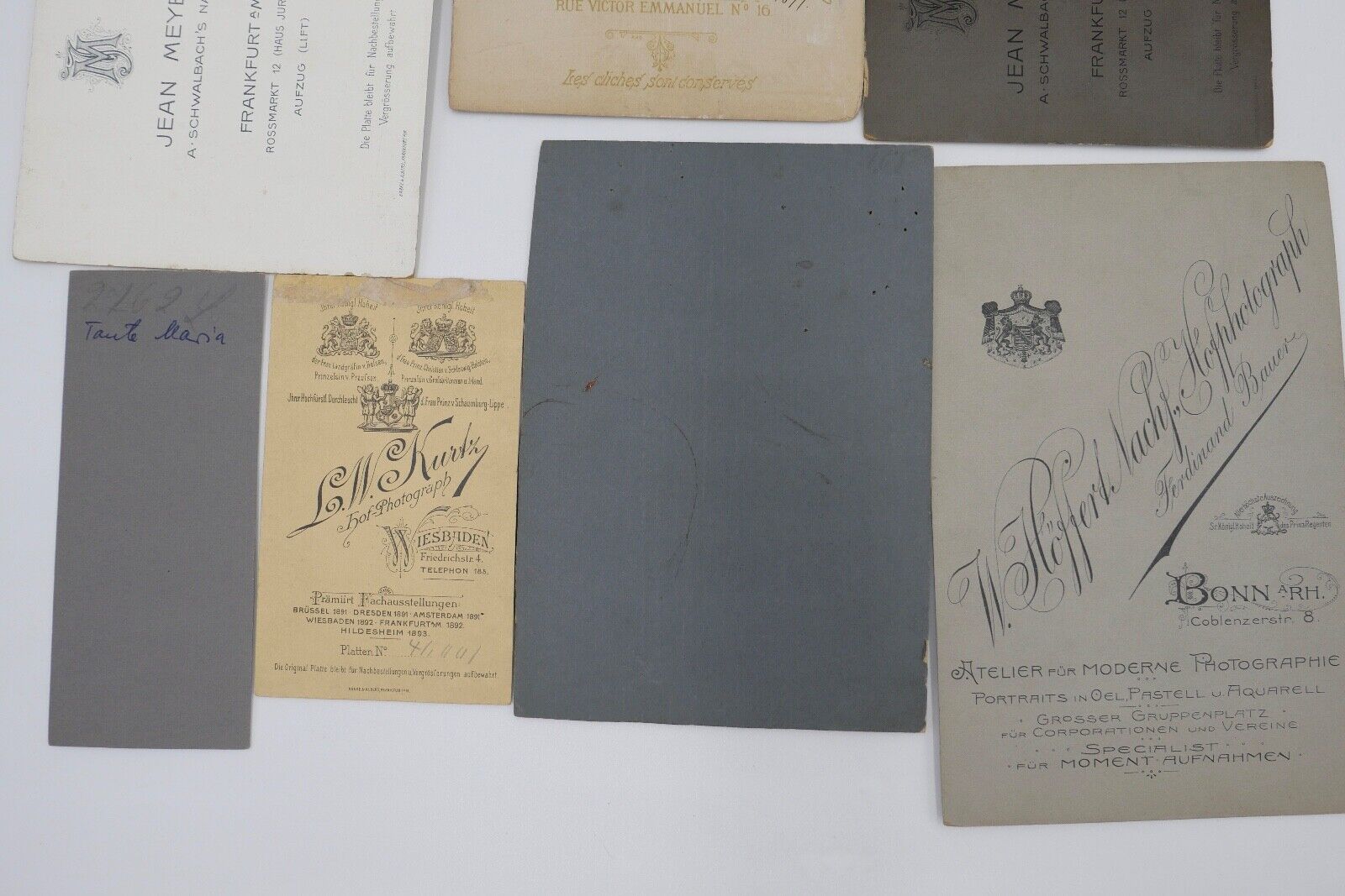 7x antike Großfoto auf Pappe Portrait Frankfurt Sanremo Wiesbaden Bonn - Antikhandel-Stuttgart