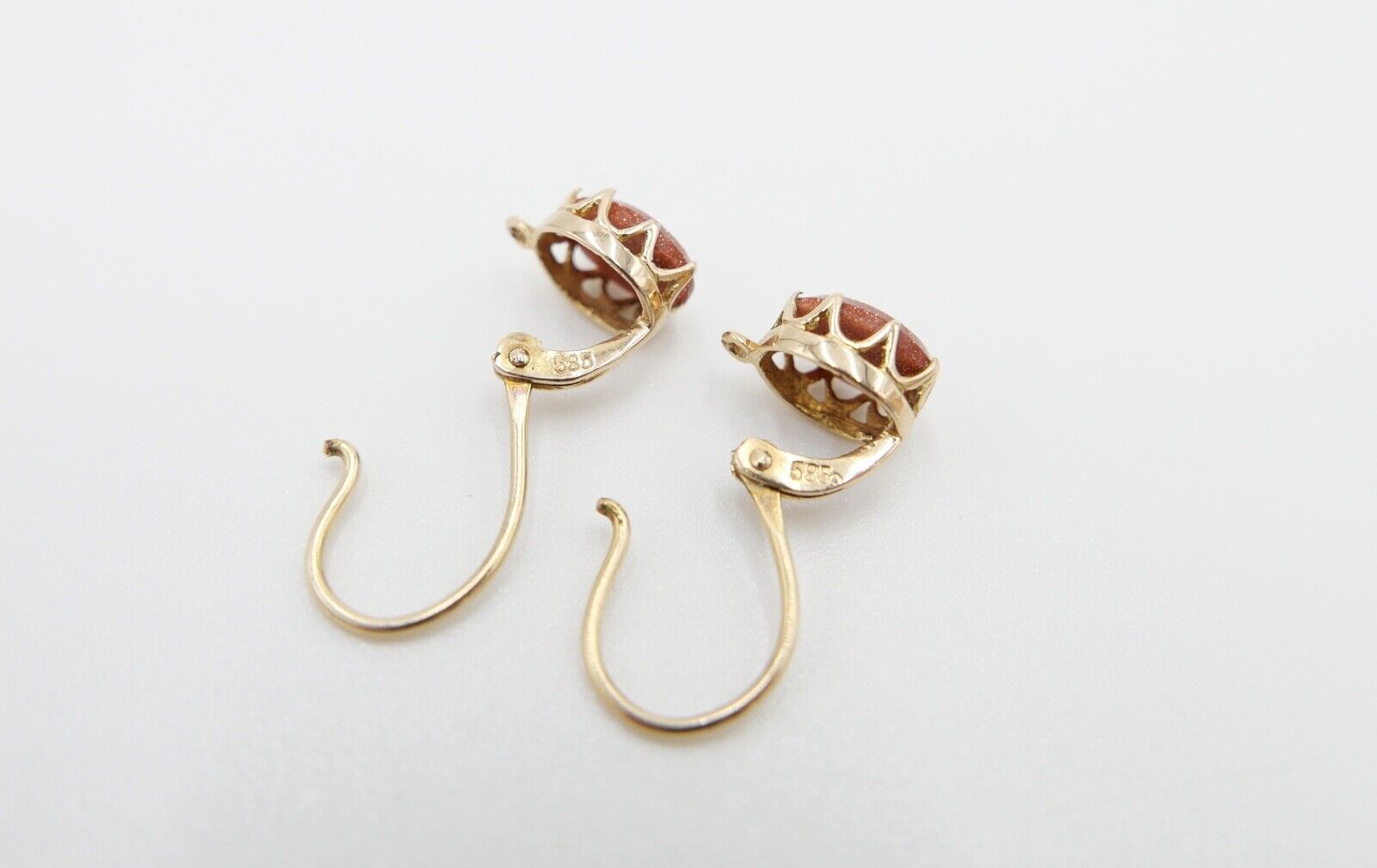 80er Jahre Ohrringe Ohrhänger GOLD 585 / 14K mit Goldfluss / Sonnenstein - Antikhandel-Stuttgart