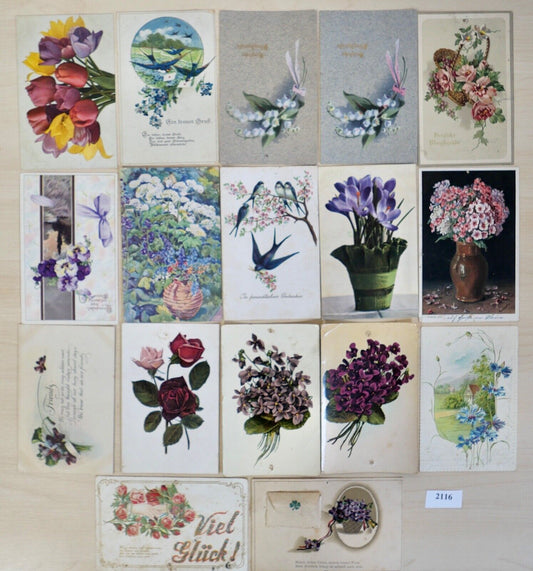 antike Ansichtskarten Postkarten Soldatenbrief Feldpost GLÜCK BLUMEN dt.Reich - Antikhandel-Stuttgart