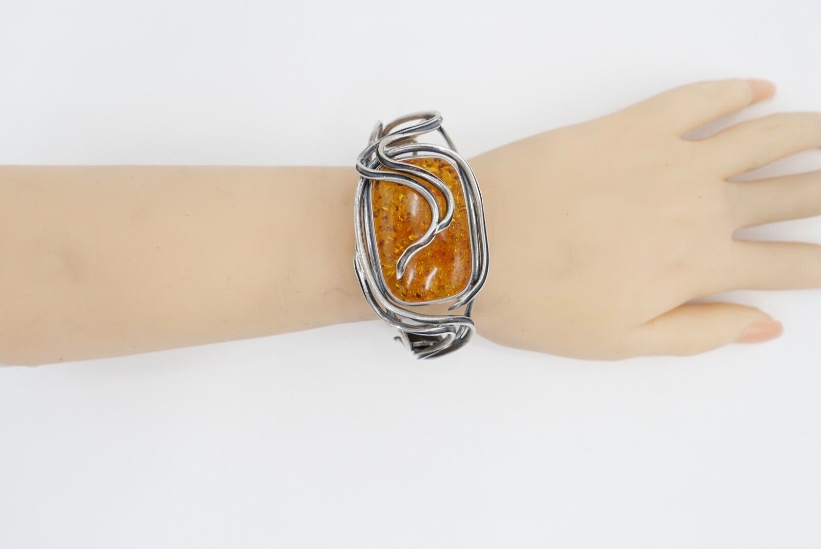 vintage Silber 925 Bernstein Armband Armreif Armspange Sterlingsilber - Antikhandel-Stuttgart