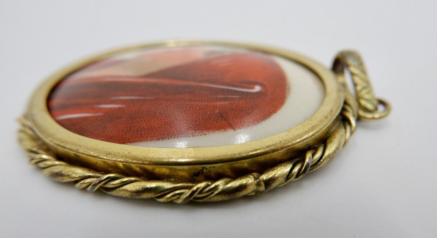 Altes Porzellan Amulett Anhänger Limoges Frankreich Junge Damen 55x43 vergoldet - Antikhandel-Stuttgart