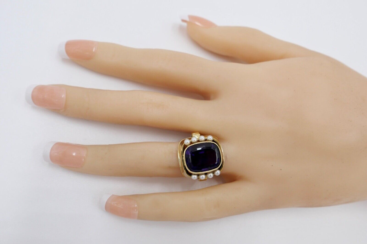 Eleganter Damen Gold Ring 750 em 18K Gr. 55 mit Amethyst & Perlen 9,78 Ct - Antikhandel-Stuttgart