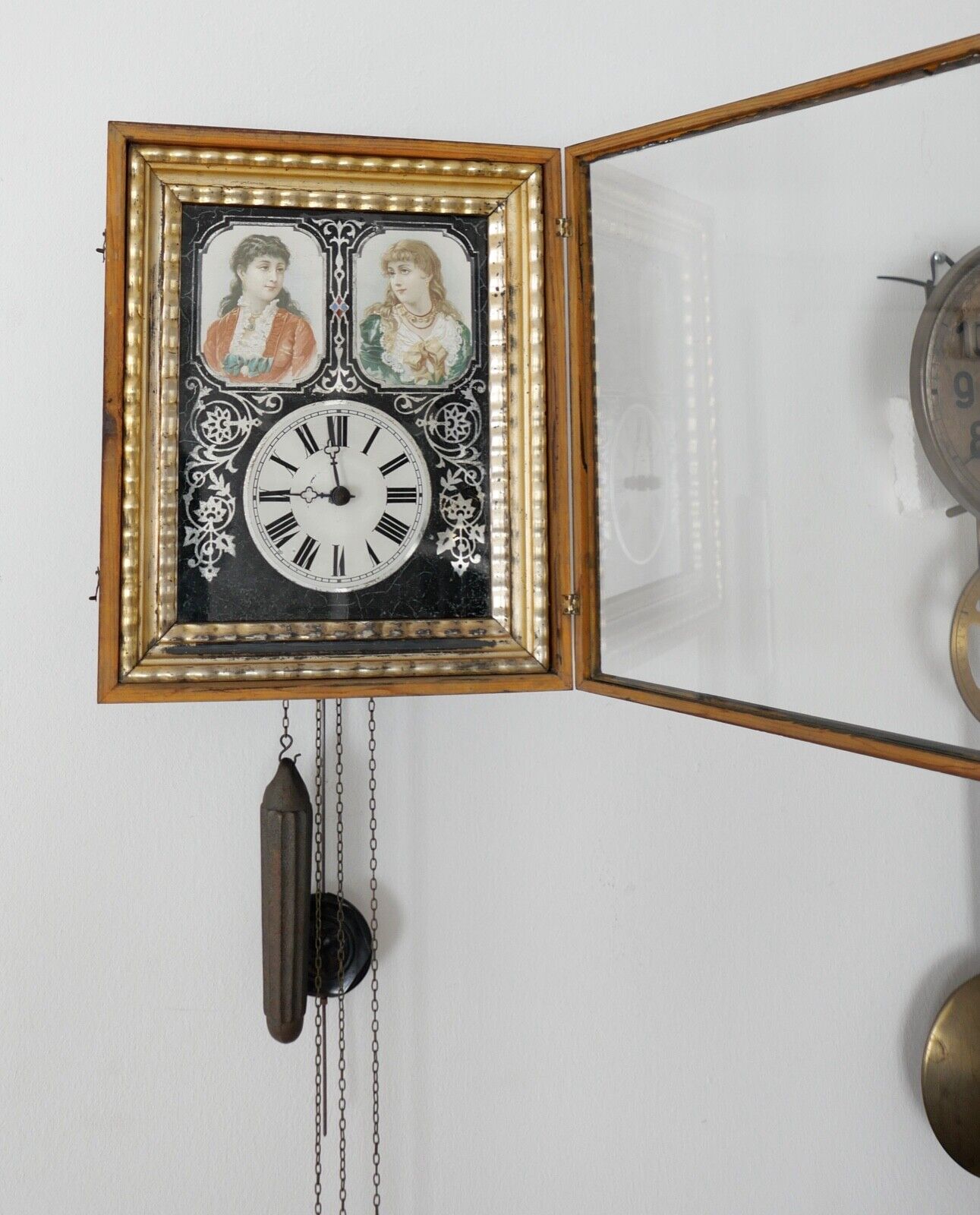 BIEDERMEIER antike Rahmenuhr Bilderuhr Wanduhr Portrait Frauen römische Ziffern - Antikhandel-Stuttgart