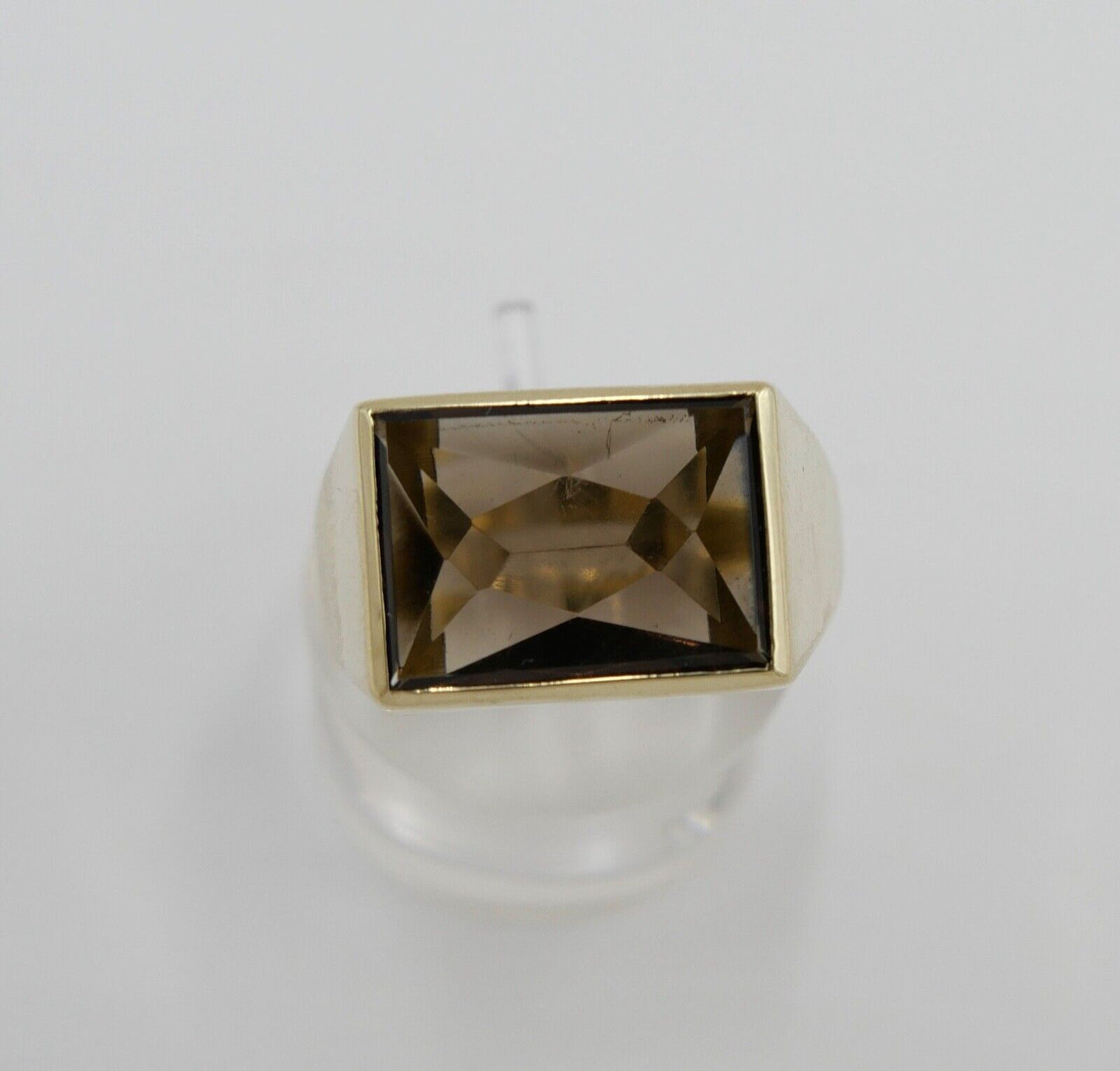 1980er Jahre Herren Gold Ring 585 14K Göße 66 mit braunem Rauchquarz - Antikhandel-Stuttgart