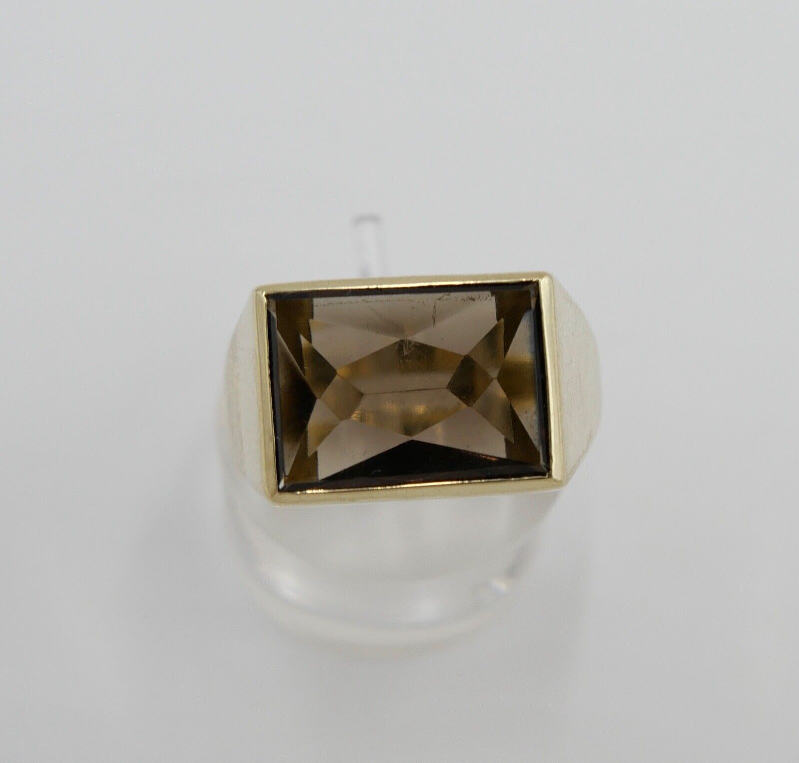 1980er Jahre Herren Gold Ring 585 14K Göße 66 mit braunem Rauchquarz - Antikhandel-Stuttgart