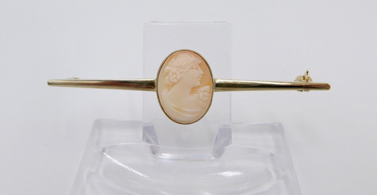 60er Jahre Stabbrosche Stecknadel Kamee Muschel Silber 835 vergoldet - Antikhandel-Stuttgart
