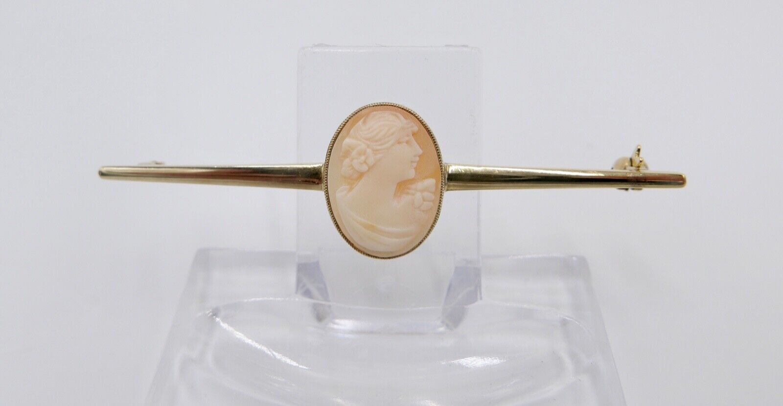 60er Jahre Stabbrosche Stecknadel Kamee Muschel Silber 835 vergoldet - Antikhandel-Stuttgart