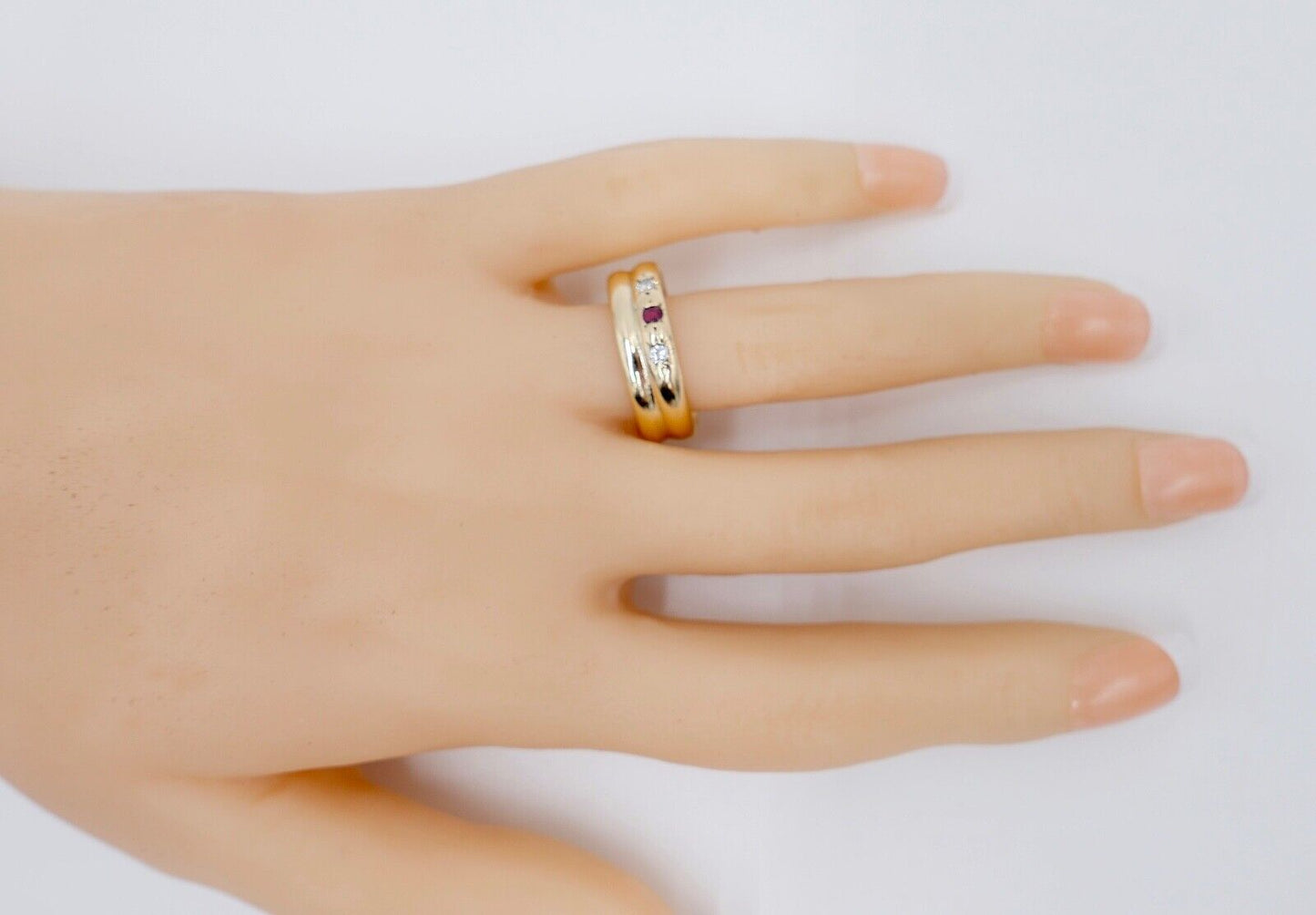 1903 1937 Antik Ehe Ring Ringe Gold 585 14K Rubin & Diamant im Altschliff Gr.61 - Antikhandel-Stuttgart