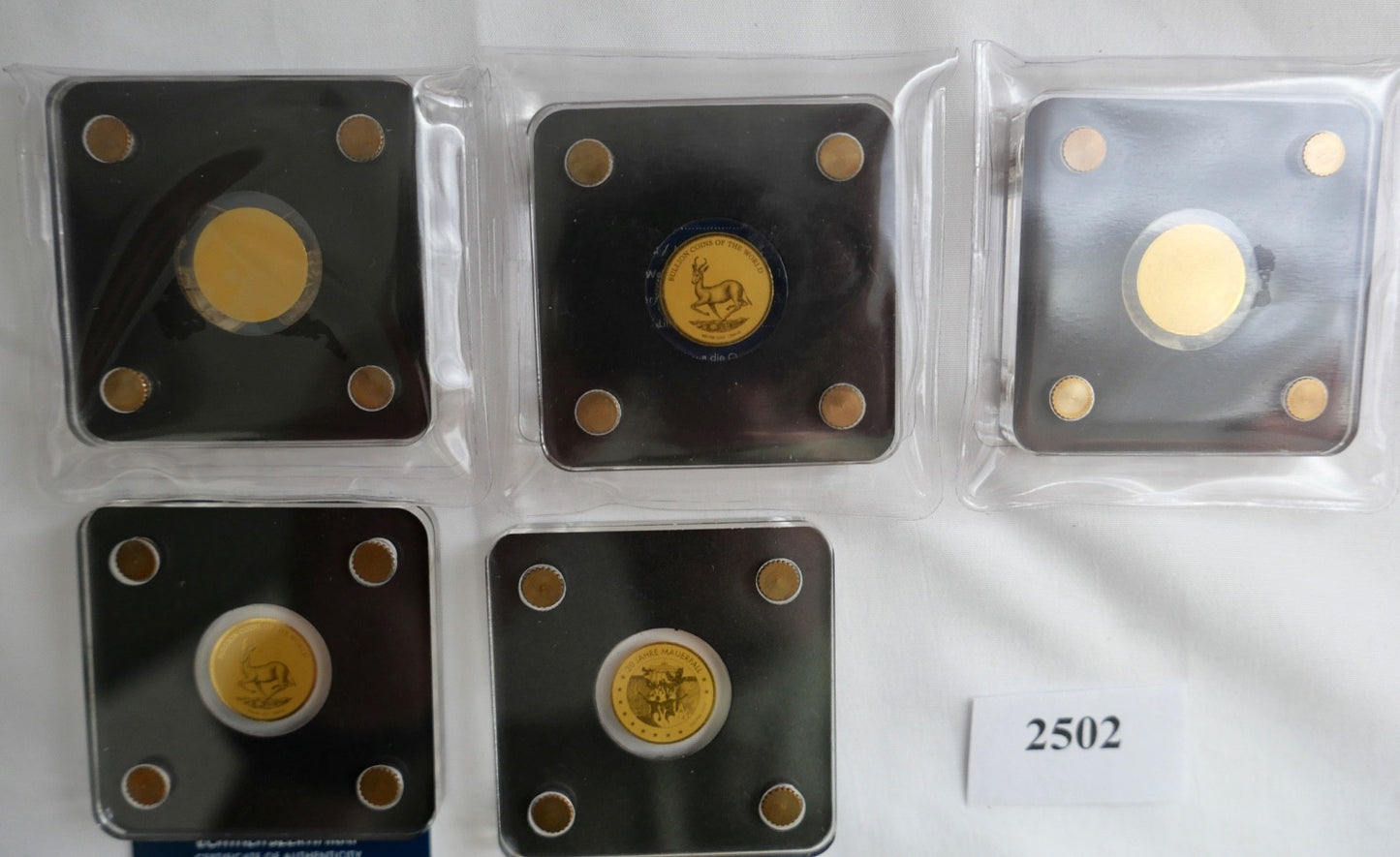 5 x Goldmünzen 3000 Francs 1/500 oz 2019 Mauerfall Springbock Brandenburger Tor