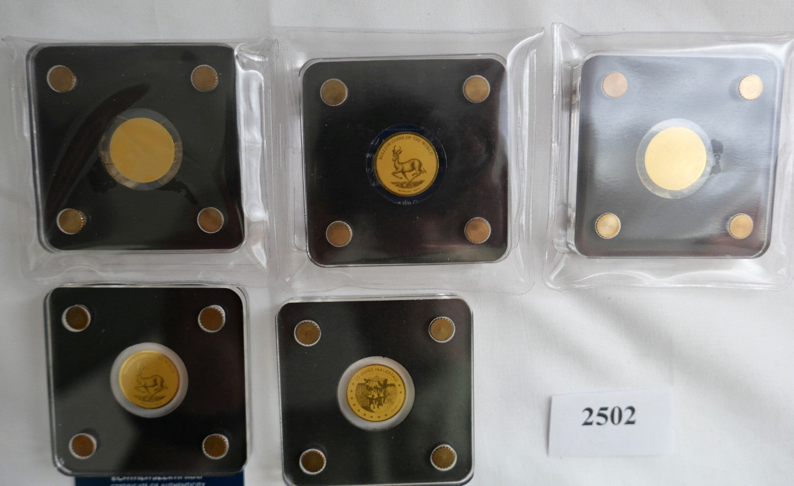 5 x Goldmünzen 3000 Francs 1/500 oz 2019 Mauerfall Springbock Brandenburger Tor