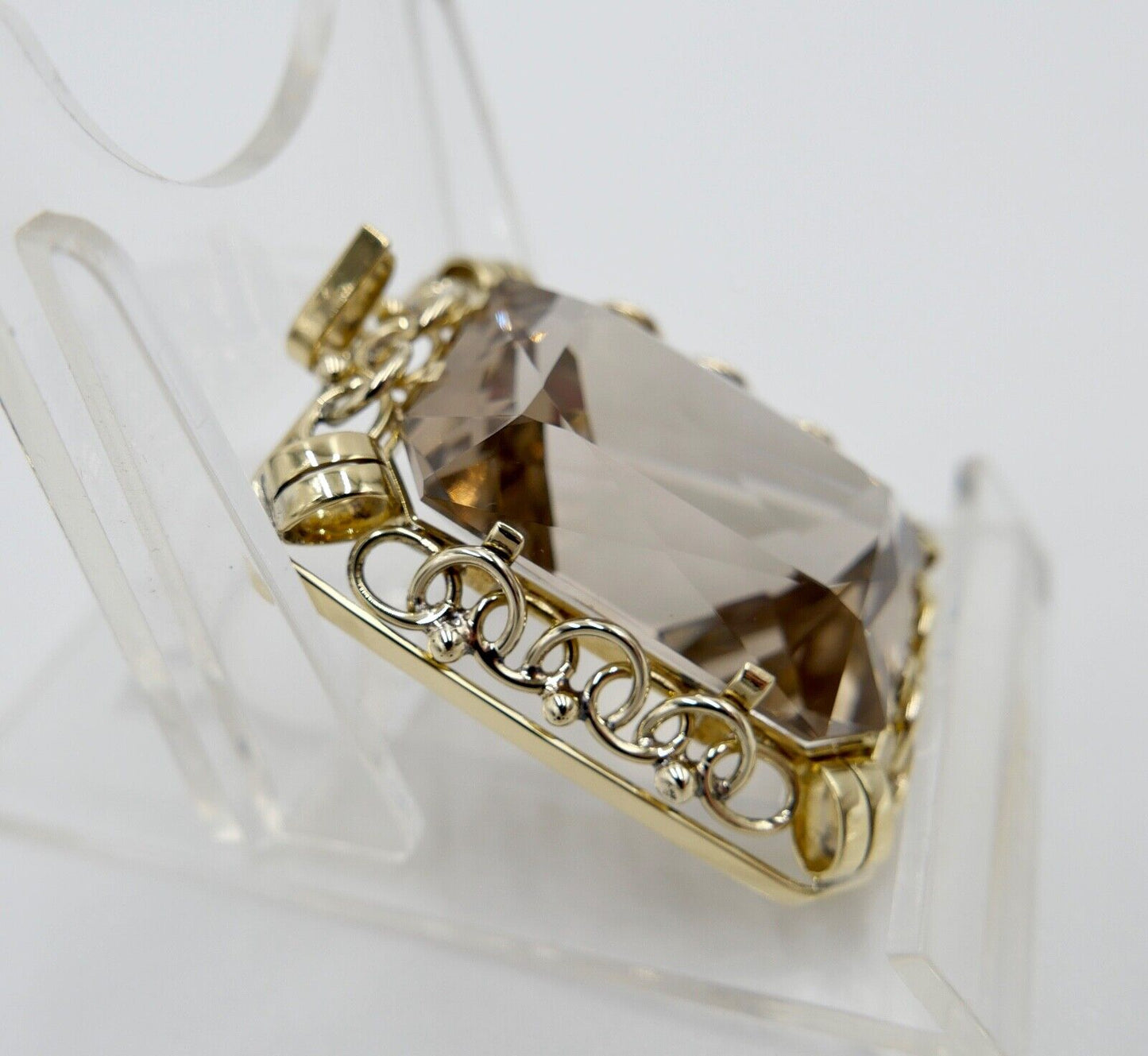 XXL Rauchquarz Anhänger 585 / 14K Gelbgold 40x31mm im Scheren Schliff 68,7 Ct - Antikhandel-Stuttgart