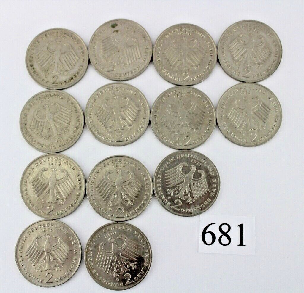 13x 2 DM Mark Theodor Heuss 1970 - 1974 Jäger J. 407 - Antikhandel-Stuttgart