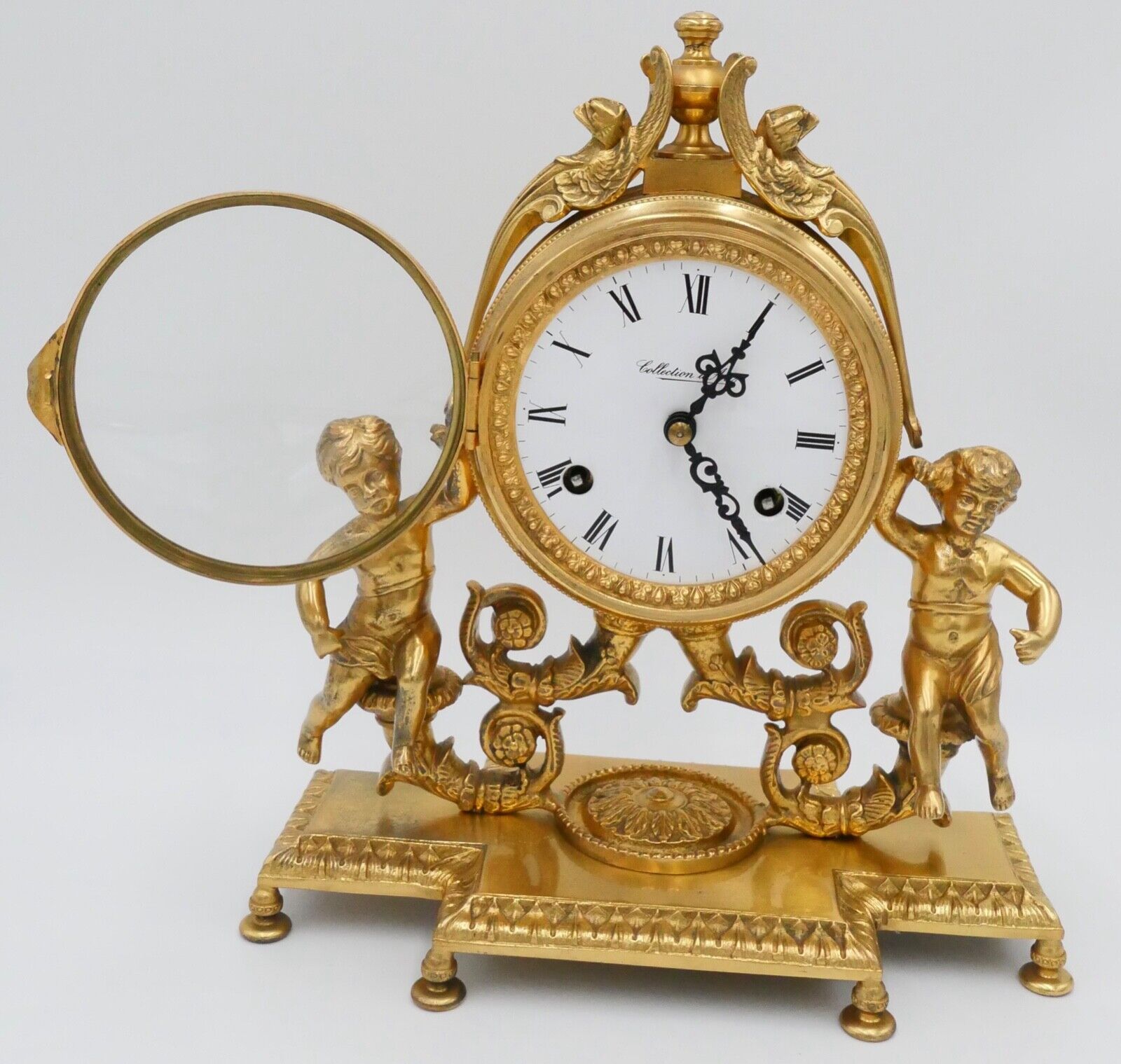 Collection D'Art Frankreich Kaminuhr Tischuhr 8 Tage Kinder Motiv 1960 vergoldet - Antikhandel-Stuttgart