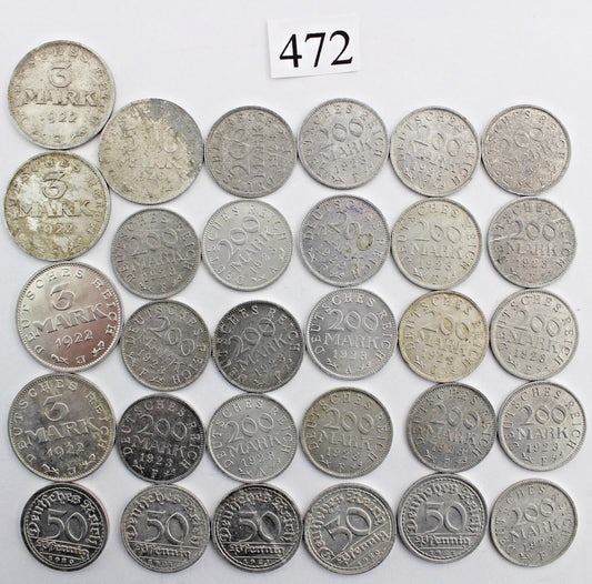 30x 3 200 500 Mark & 50 Pfennig 1920 1921 1922 1923 Jäger 301 303 304 305 - Antikhandel-Stuttgart