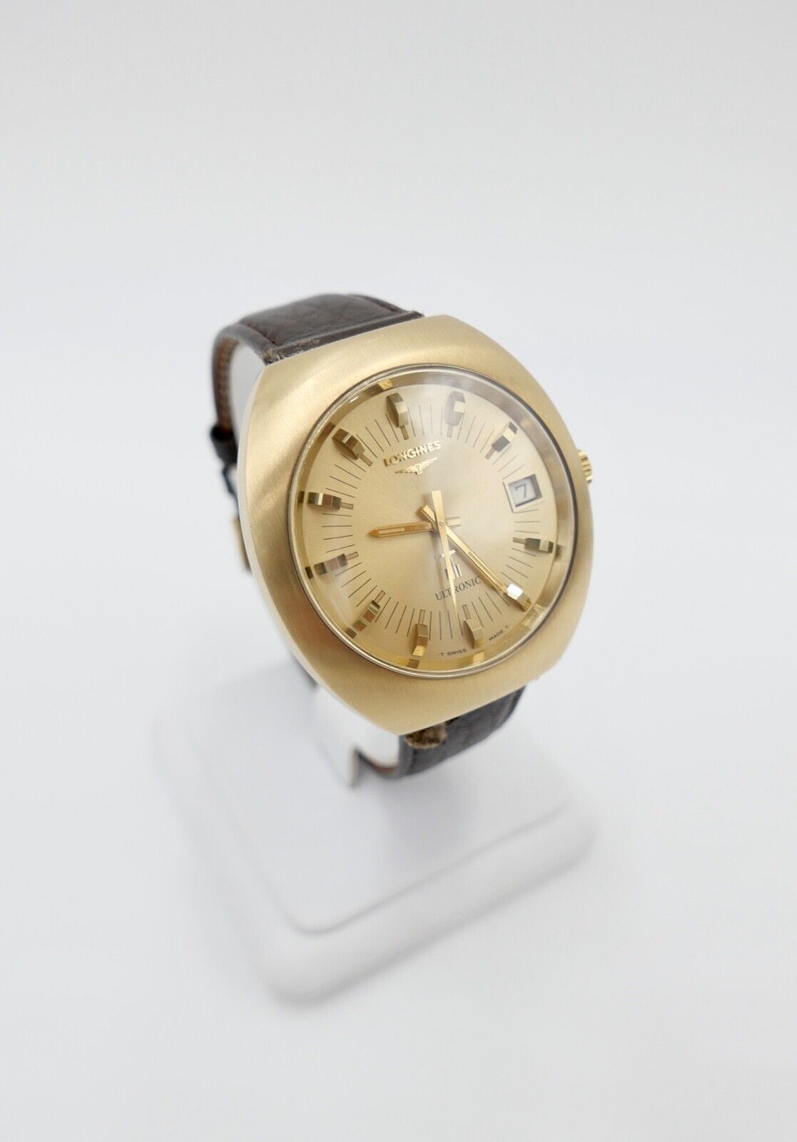 Vintage 70er LONGINES ULTRONIC 40x43 mm Gold Cal. 6312 Herrenuhr 6253 8494-1 - Antikhandel-Stuttgart