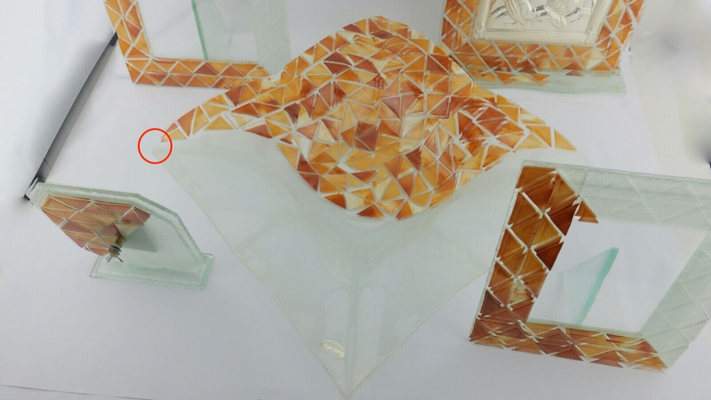 6 Teilges Wohnzimmer Set Glas Mosaik Bilderrahmen Uhr Jesus Schale aus Italien - Antikhandel-Stuttgart