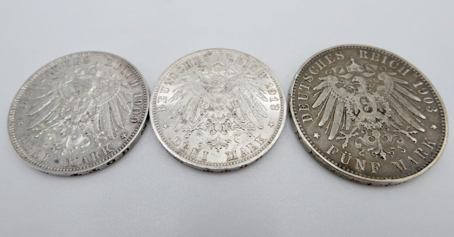 3x 3 & 5 Mark 1903 1909 1913 Sachsen Jäger J. 130 135 140 Münzen Friedrich Georg - Antikhandel-Stuttgart