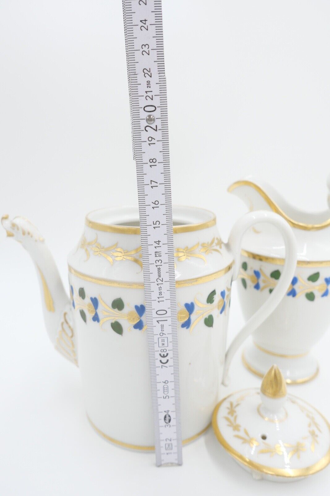 um 1830 antik Biedermeier Porzellan Kaffee & Milchkanne Schwanenhals Goldrand - Antikhandel-Stuttgart