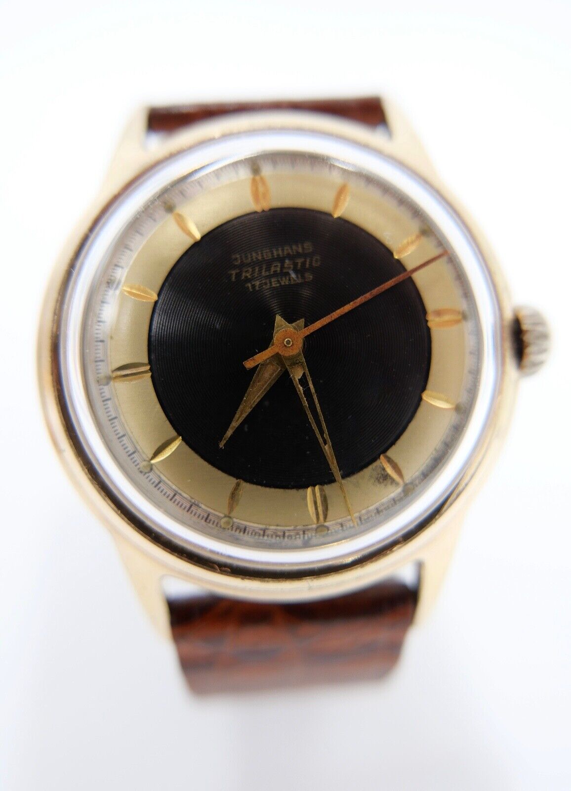 Junghans Cal. J 93/1 " Trilastic " Herren Armbanduhr Gold farbig Ø 33 mm - Antikhandel-Stuttgart