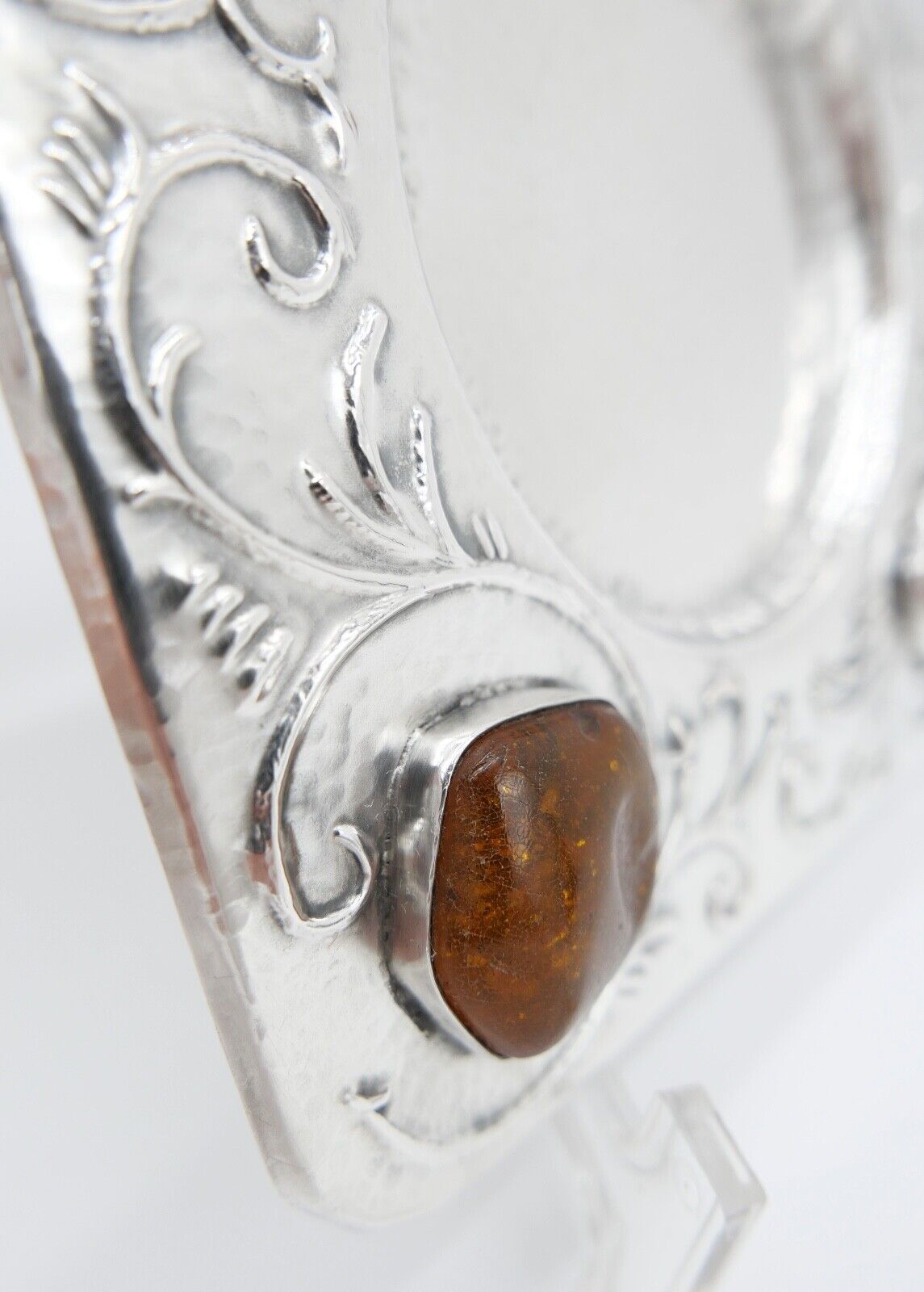 Florales 835 Silber Unterteller Untersetzer Bernstein butterscotch Danielczick - Antikhandel-Stuttgart