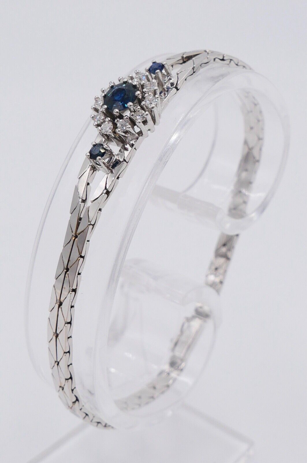 Diamant Saphir Armband 585 14K Weißgold 1970er 0,85 Ct VVS Top Wesselton - Antikhandel-Stuttgart