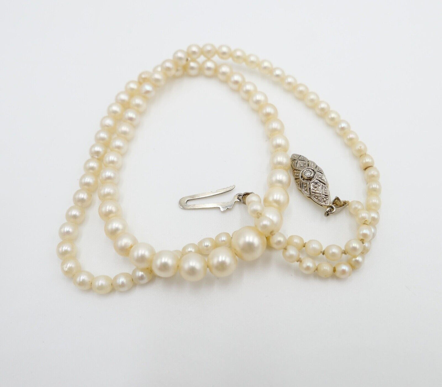 40er Jahre Perlenkette Collier Zuchtperle 47 cm Gold 585 / 14K Perlen Ø 7,1 mm - Antikhandel-Stuttgart