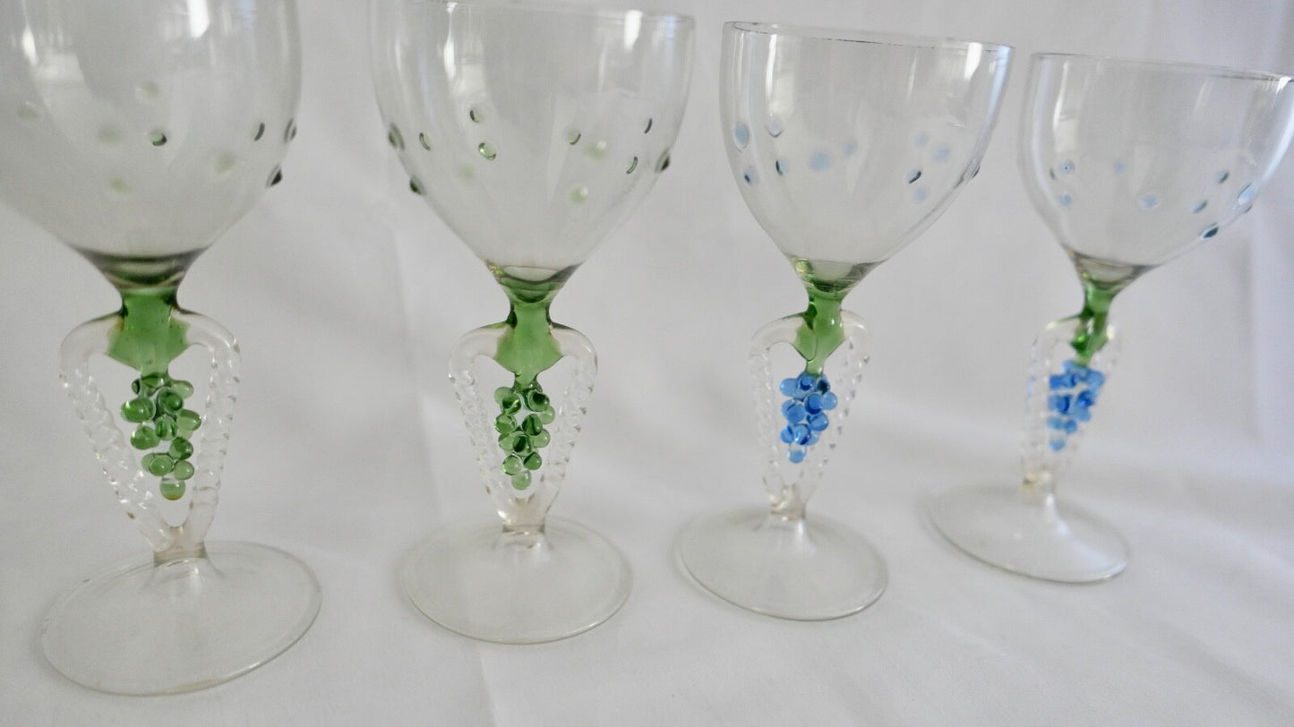 6x Lauscha Bimini Likör Glas Gläser Set Art Deco 10,7 cm buntes Traubenmotiv