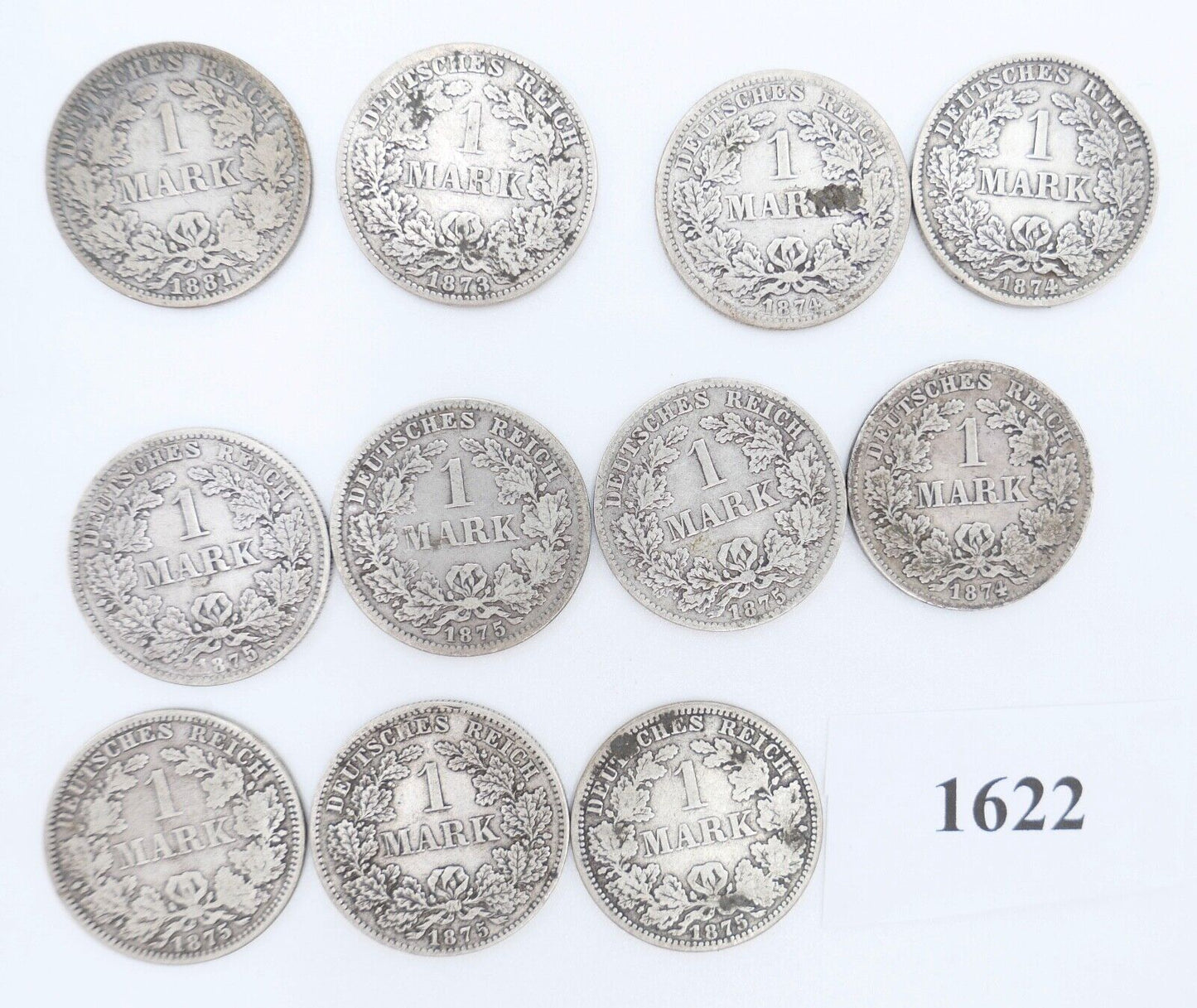 11x 1 Mark Deutsches Reich Jäger J.9 A B D F G 1873 / 1874 / 1875 / 1881 - Antikhandel-Stuttgart