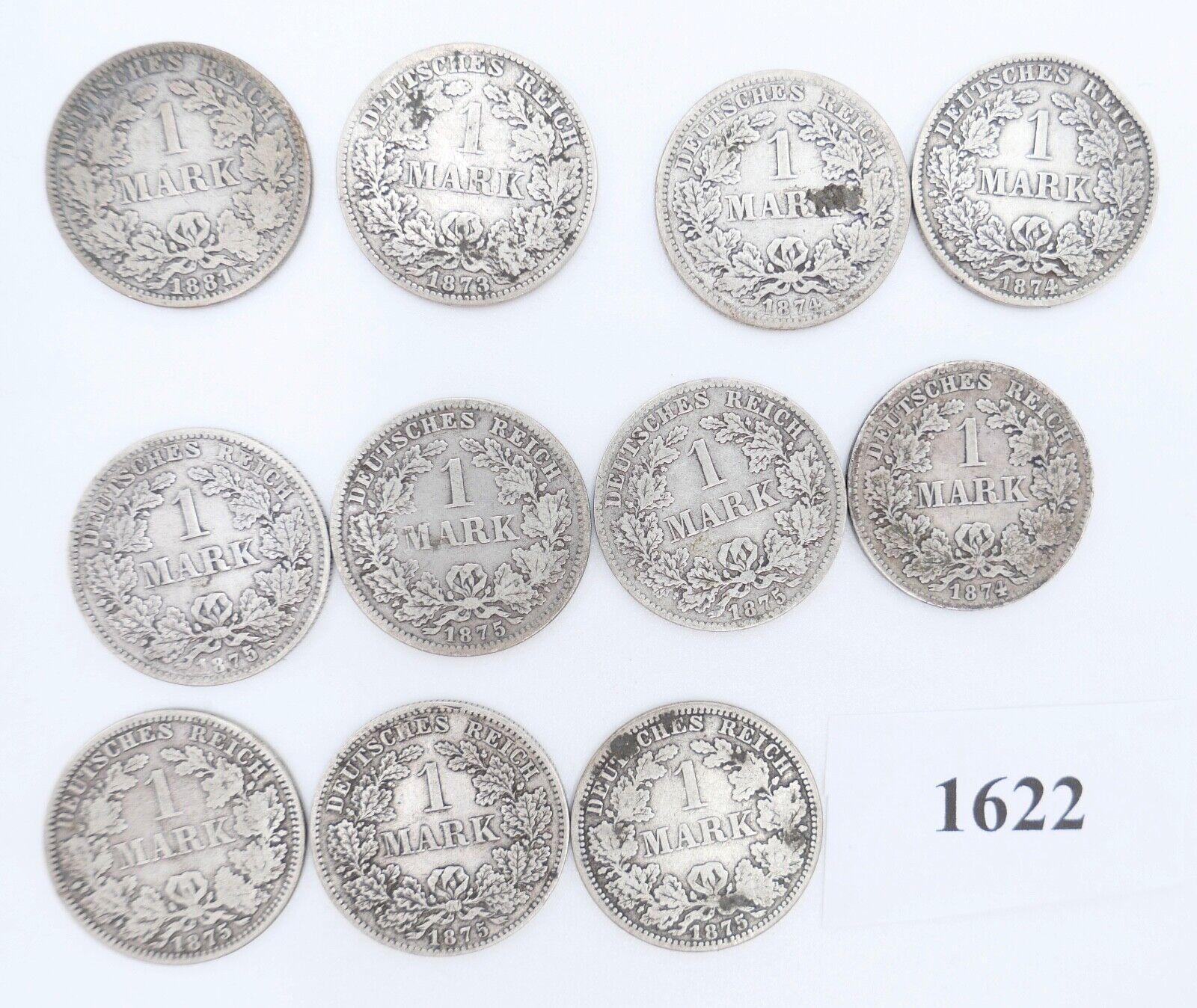 11x 1 Mark Deutsches Reich Jäger J.9 A B D F G 1873 / 1874 / 1875 / 1881 - Antikhandel-Stuttgart