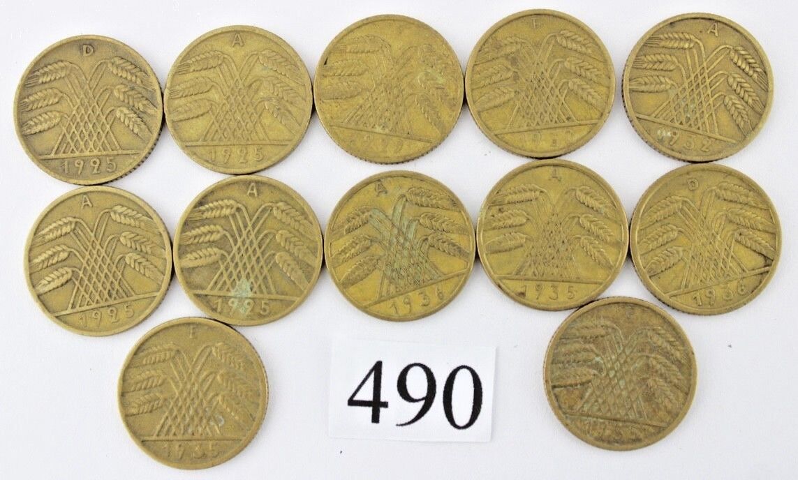 12x 10 Reichspfennig 1925 1929 1930 1932 1935 1936 Jäger J. 317 - Antikhandel-Stuttgart
