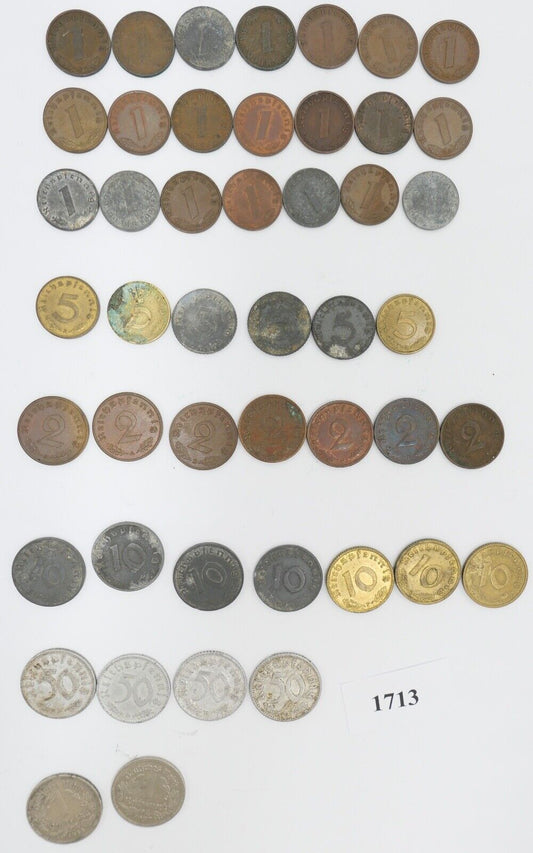 Reichsmark Drittes Reich J.354 1 Mark 2, 10, 5, 50, 1 Pfennig J.362 J.370 - Antikhandel-Stuttgart