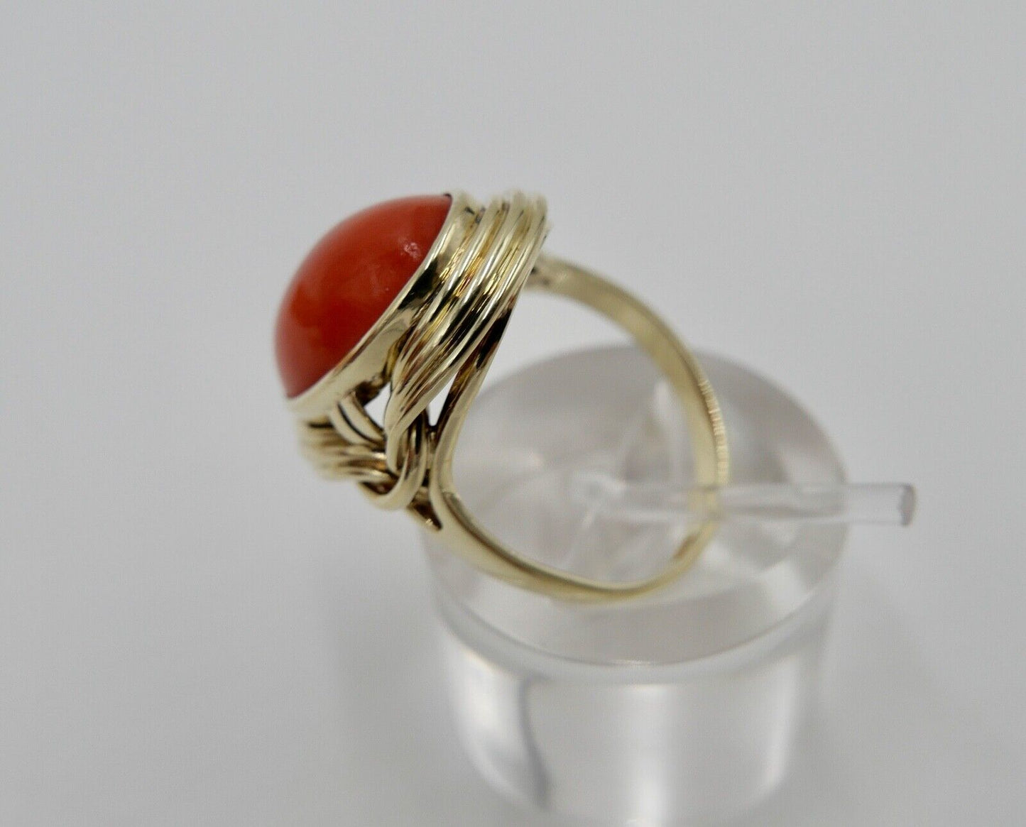 Eleganter Gold Ring 585 14K Gr. 55/17,5 Koralle Cabochon 6 Ct - Antikhandel-Stuttgart