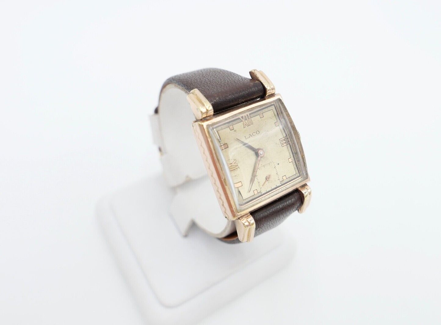 vintage 30er Jahre / sehr seltene LACO Carree Herrenuhr Cal. 526 vergoldet - Antikhandel-Stuttgart