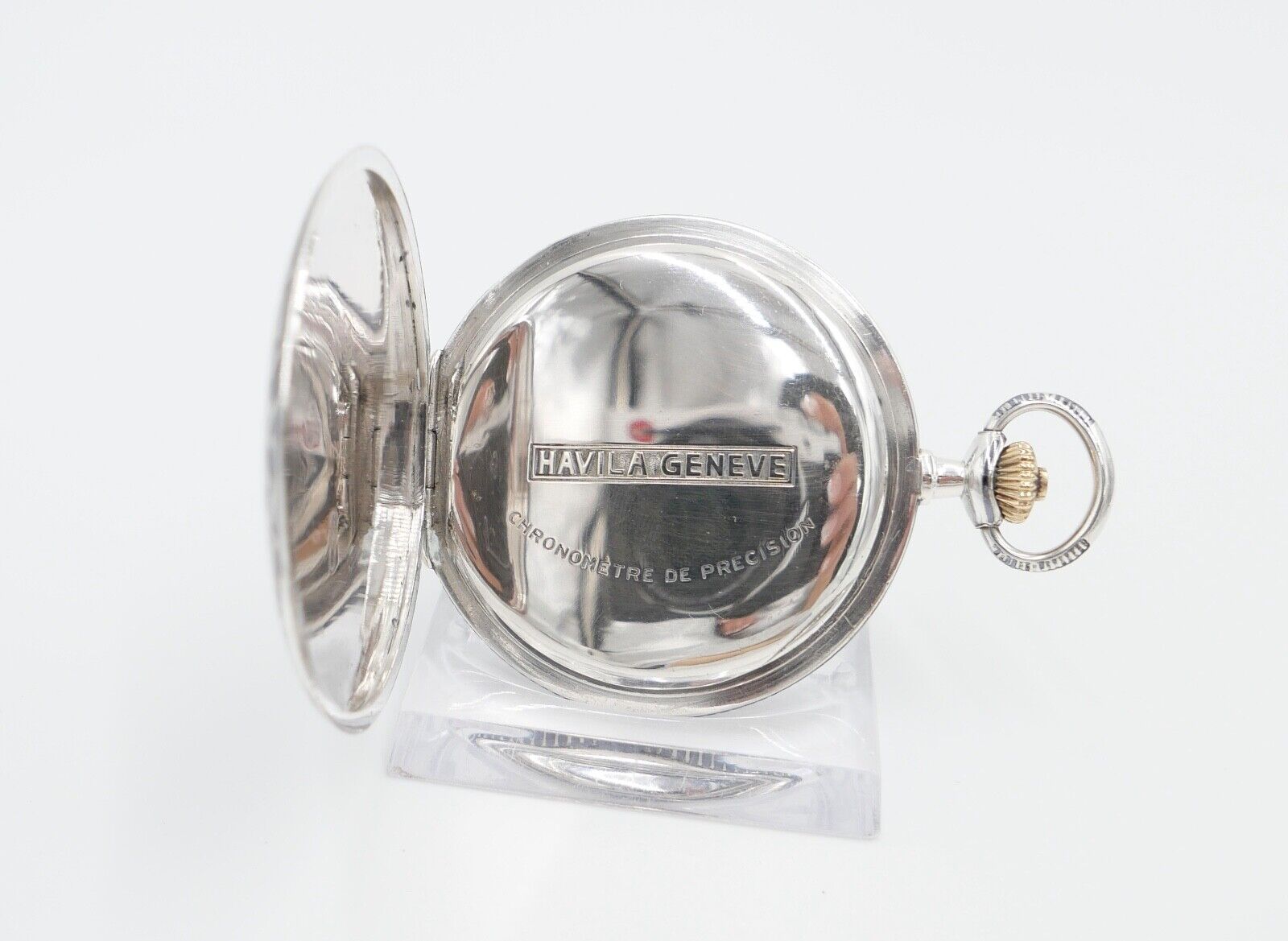 1901-1949 ART DECO SAVONETTE Taschenuhr HAVILA pocket watch Halbmond Krone Silbe - Antikhandel-Stuttgart