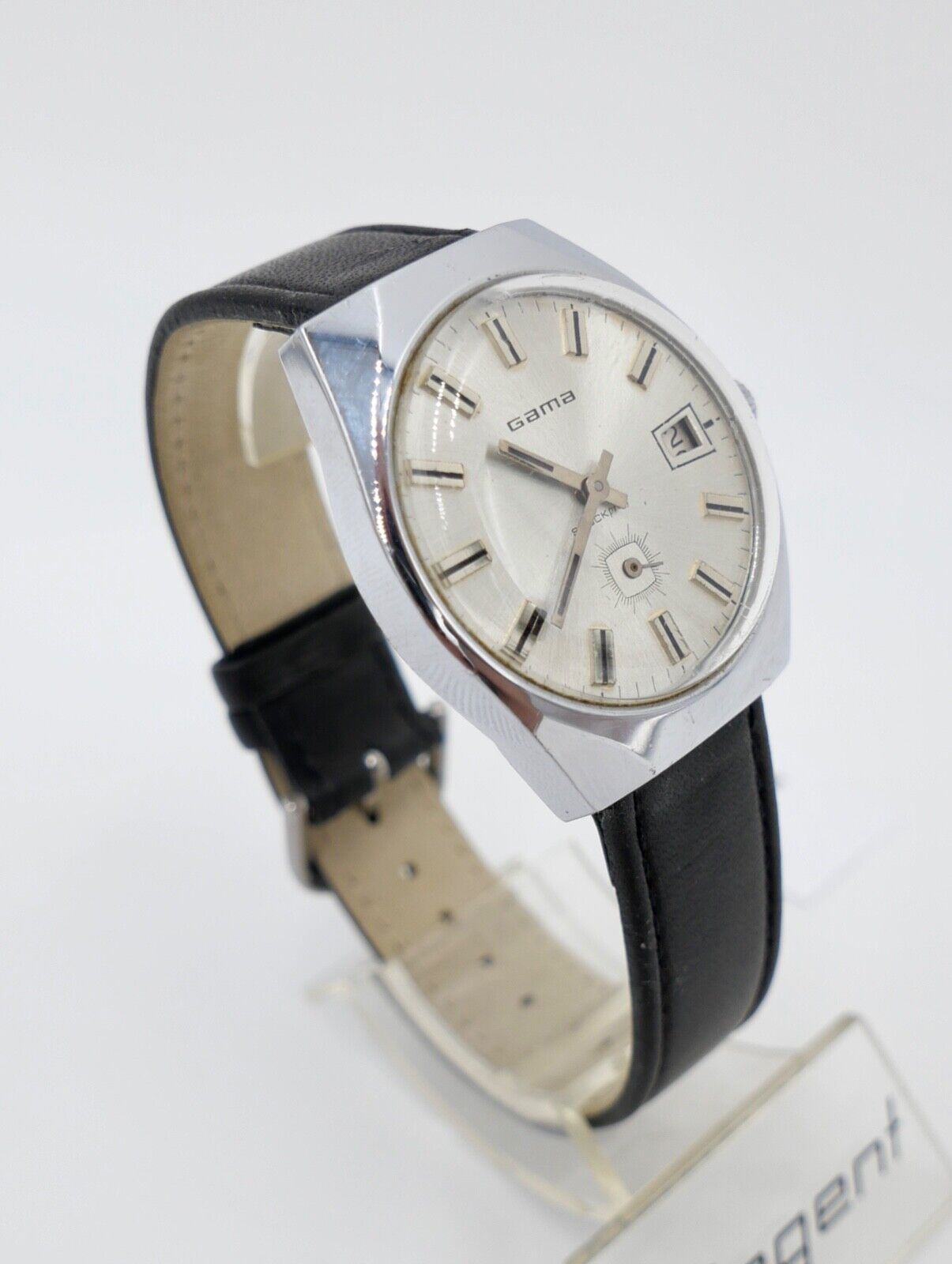 Vintage 70er Jahre GAMA FE 233-66 Handaufzug 34x38 mm Edelstahl neues Lederband - Antikhandel-Stuttgart